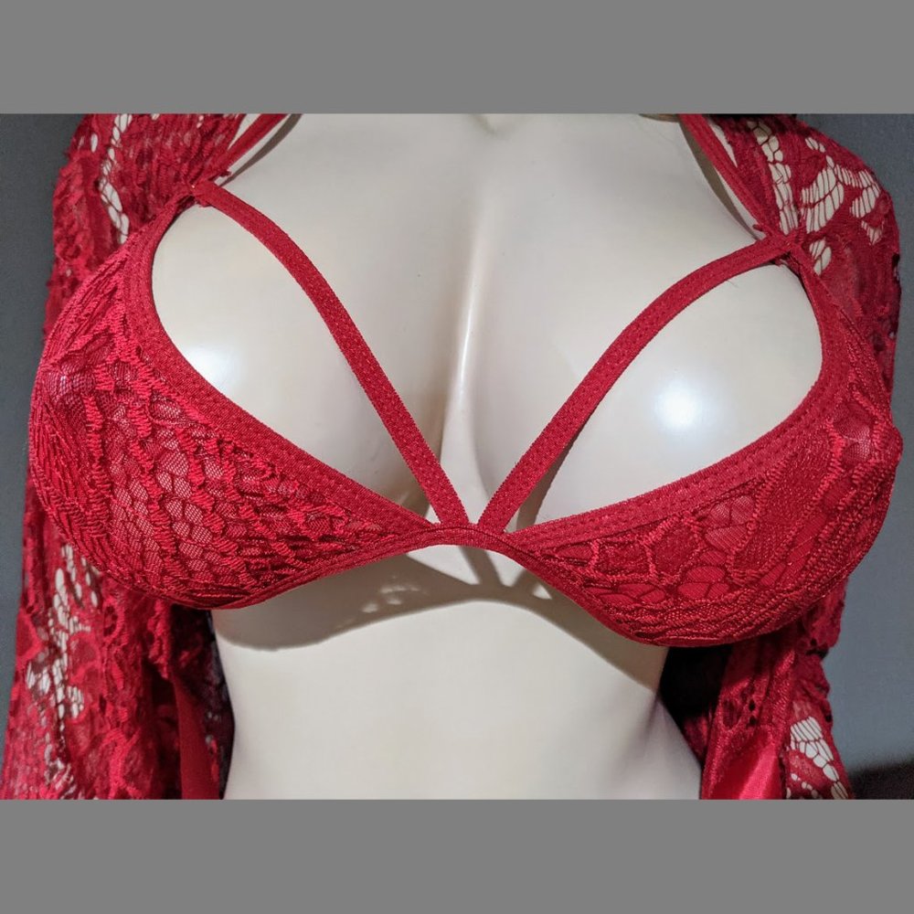 Red Hollow Lingerie Set - Picture 7 of 9